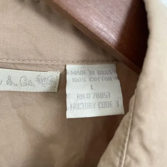 Andrew & Co Women’s Blouse L Tan Lace-Up Long Sleeve Victorian Romantic Cotton - Picture 8 of 10